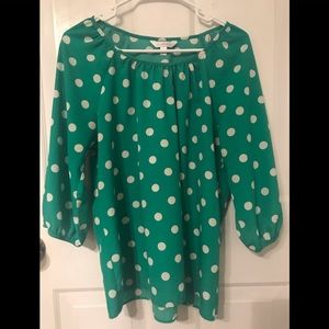 Green Polka Dot Blouse- Large- Charming Charlie